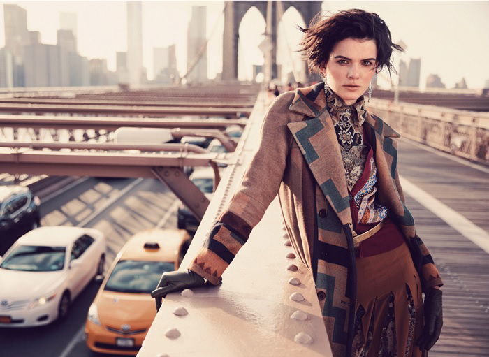 Street portrait of woman on public bridge