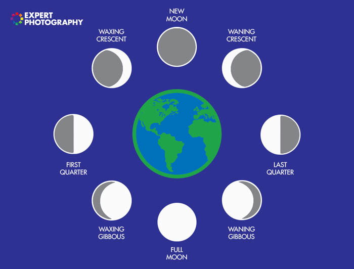 A diagram showing the moon during different phases