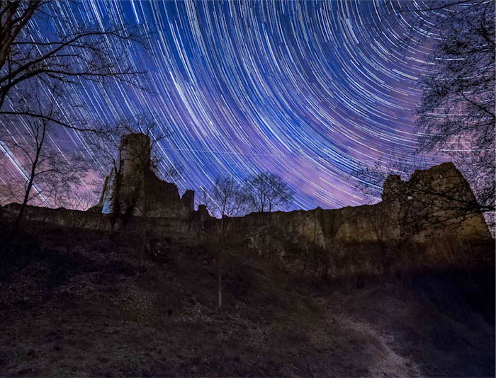 Star trails photography at the Montaigle Chateau in Belgium