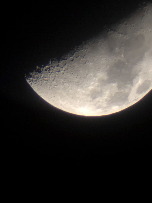 Unedited moon photography close up captured with iPhone 5 on a telescope