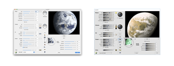 Screenshot of free Photoshop plugin LunarCell that creates planets