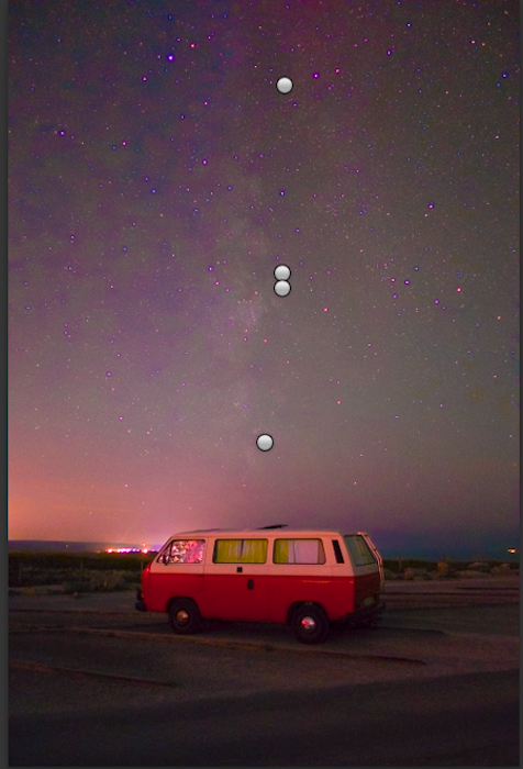 red and white caravan under the starry sky astrophotography tweaking white balance